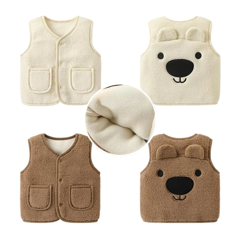 Autumn Winter Kid Vest Fur Baby Girl Boy Clothes Coat Jacket Sleeveless Bear Warm Fleece Vests Children Snow Outfit Waistcoat