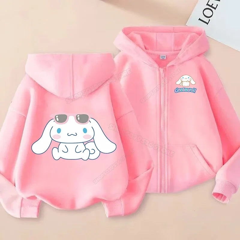Cute Cinnamoroll Zip Up Sweatshirts Hoodie Children Cartoon Dog Clothes Kid Girl Boy Sweatshirt Streetwear Hoody Baby Casual Top
