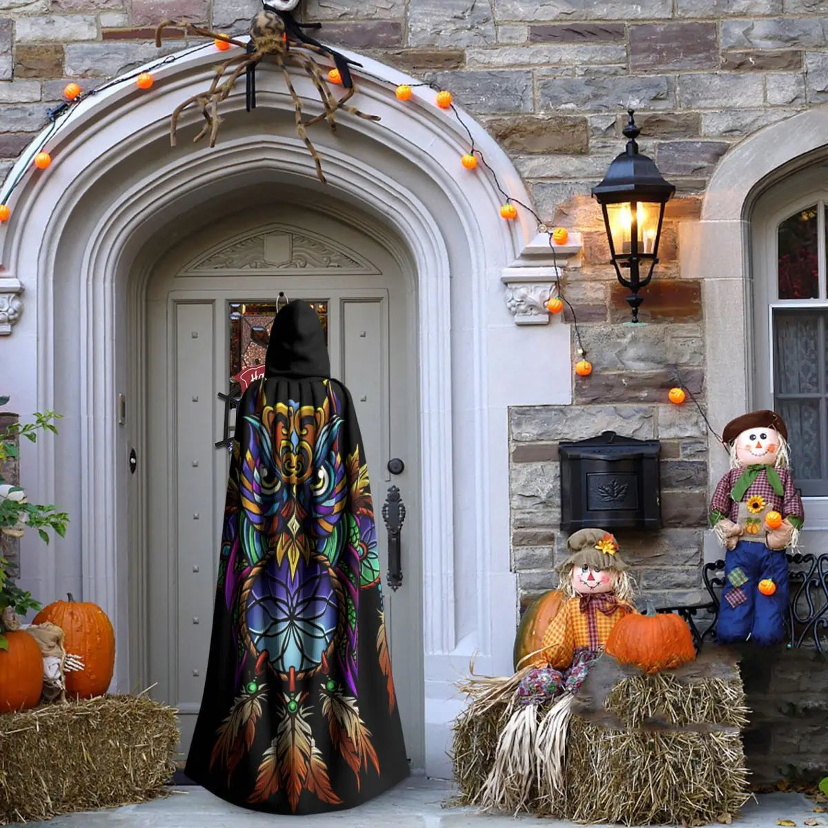 Dreamcatcher Owl Long Hooded Cloak Witch Medieval Costume Cosplay Cape HalloweenVampire Adult Unisex