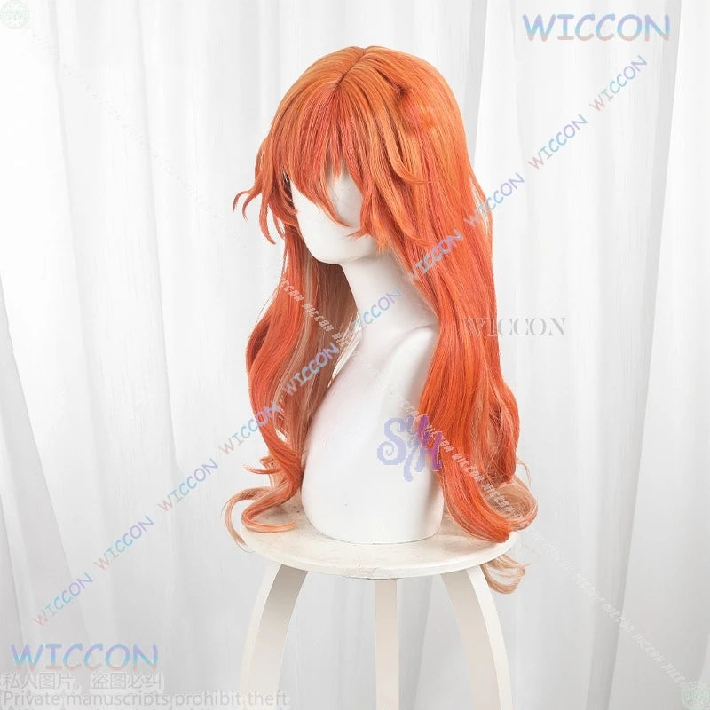 Anime Game Wuthering Waves Cosplay Augusta Costume Orange Wavy Sexy Woman Long Wigs Party Hair Resistant Halloween Christmas Cos