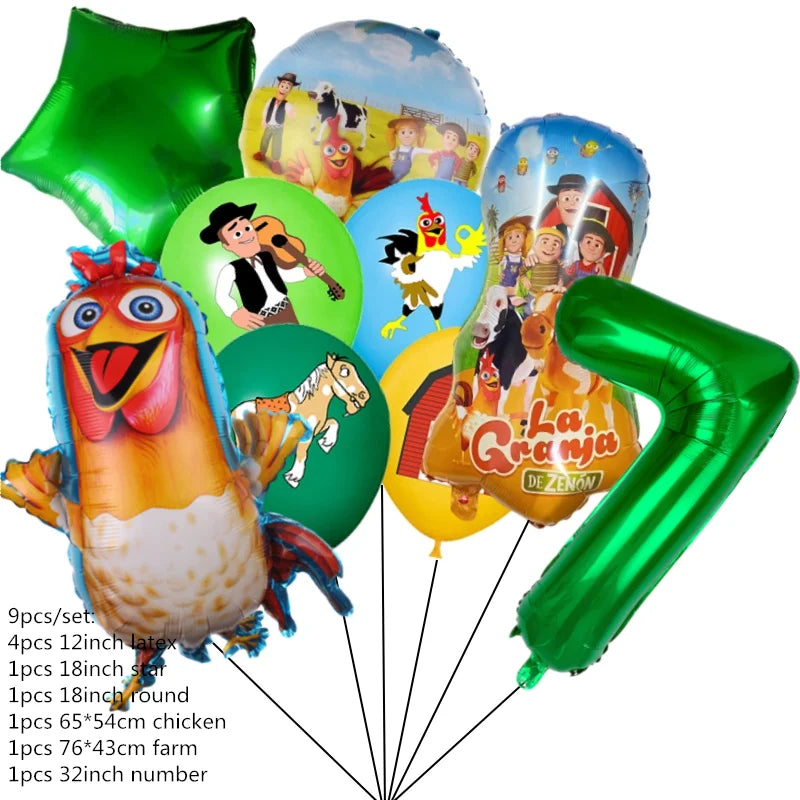 Chicken Dairy Farm Chick Tractor Ballons Happy Birthday Kids Party Animal Pet Dream Rangeland La Granja Zenon Party Decoration