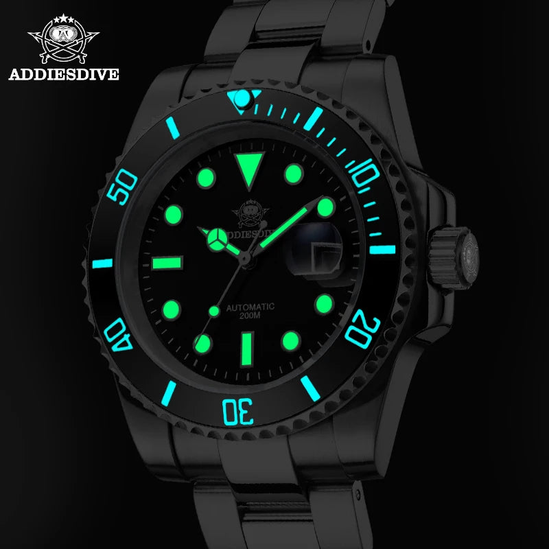 ADDIESDIVE NH35A Movement Automatic Watch Luminous 200m Diver Ceramic Bezel Sapphire Crystal 316L Steel Watch For Man Gift Clock