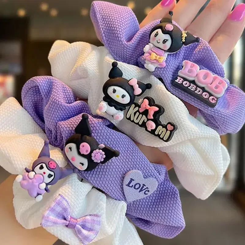 4Pcs  Girls Hair Bands Cute Cartoon Kuromi Hair Rope Kawaii Elastic Headband Hair Accessories Ponytail Holder Holiday Gift