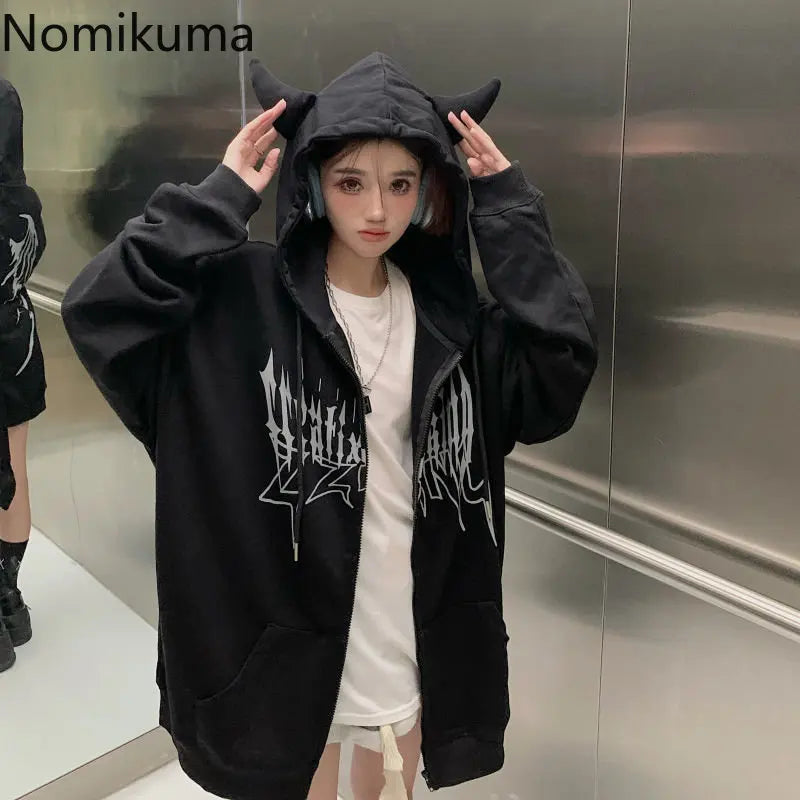 Streetwear BF Women Jackets 2025 Ropa Mujer Hooded Harajuku Casual Fashion Zipper Oversized Outwear Korean Vintage Y2k Coat