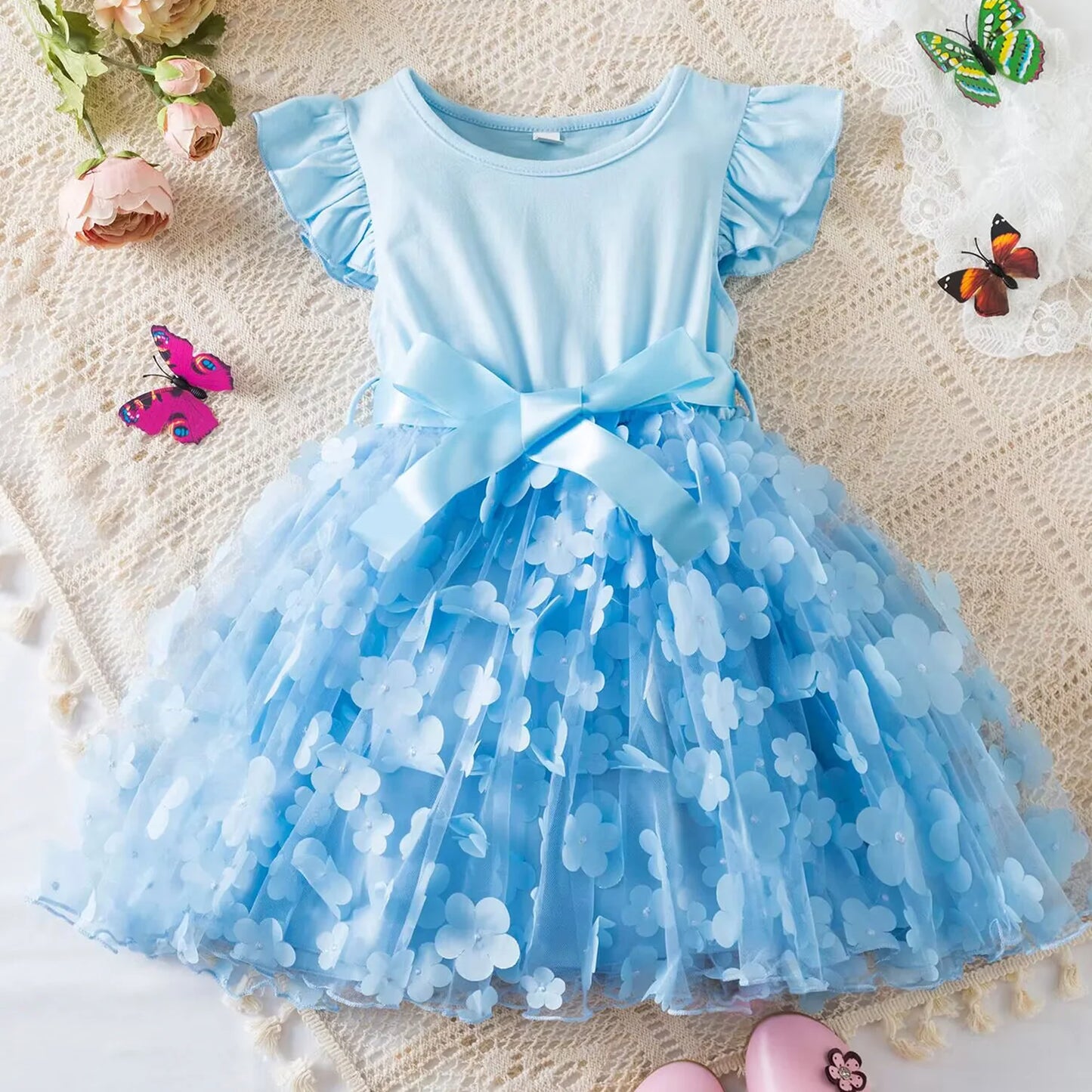 Summer Dress for Kid's Casual Clothes 3D Butterfly Cute Baby Girls Princess Dress Party Dresses 2-6 Yrs