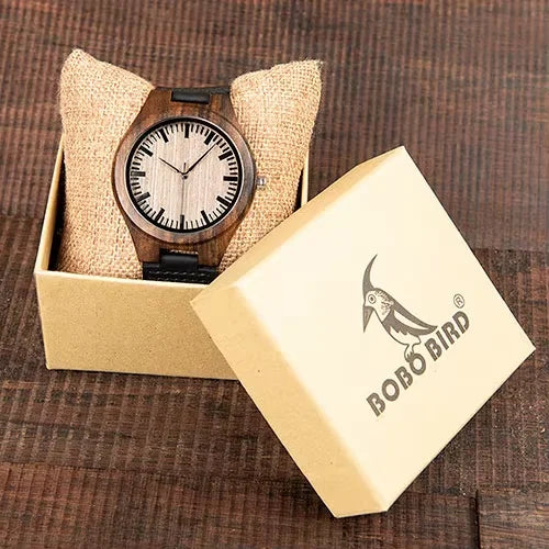 BOBO BIRD Ebony Wood Watch Customized Gift Quartz Movement Timepieces for Son Mom Dad Boyfriend Engraved Your Own Logo OEM