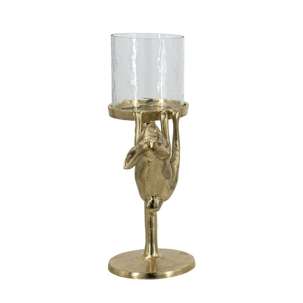 Gold Rabbit Pillar Candle Holder with Glass Hurricane, 11 in Tall
