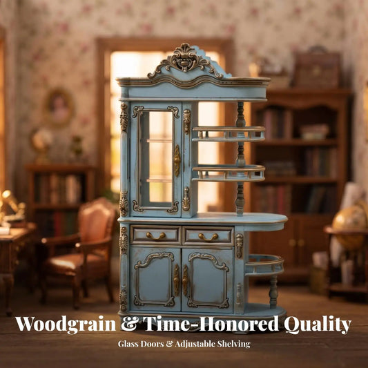 Tiny Display Cabinet Dollhouse Miniature Furniture with Opening Doors and Drawers for Collectible Toy Scenes