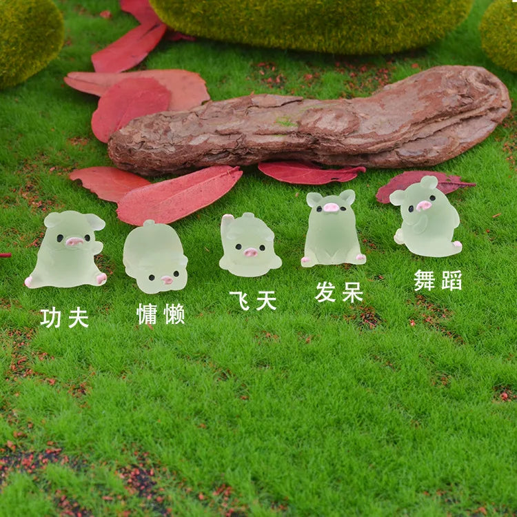 6Pc/set Mini Resin Glow Pig Mini Portrait Mini Fairy Garden Landscape Aquarium Decorative Pot DIY Christma Birthday Party Decor