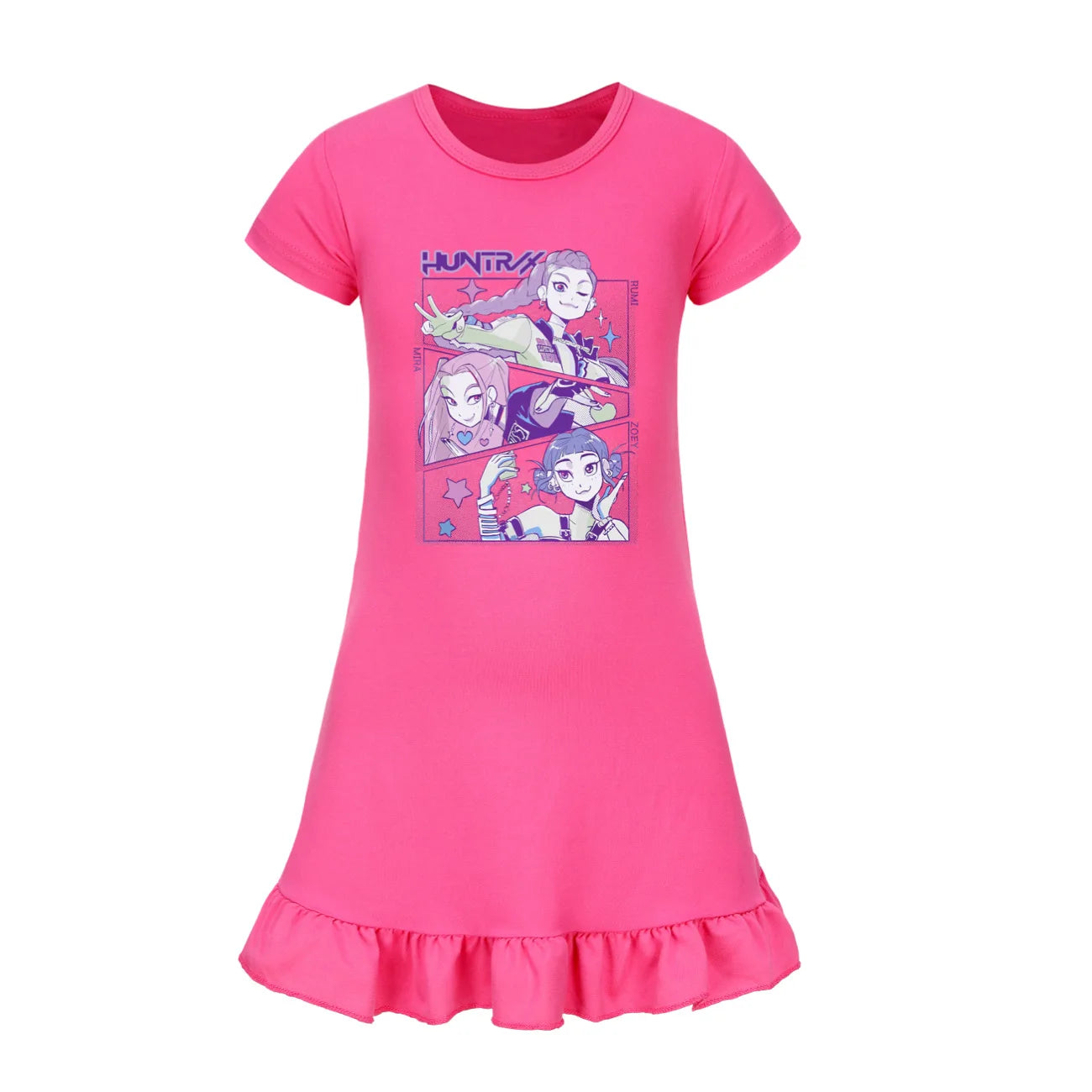 KPop Demon Hunters Kids Summer Sleepdress Short Sleeve Girls Baby Casual Cartoon Nightgown Daily Wear Clothes for Children