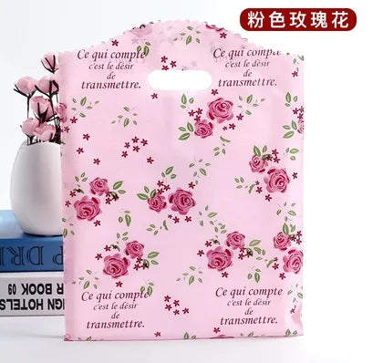 50pcs Multi Style Plastic Handle Bag 15*20cm Small Jewelry Packing Bag Party Favor Bags For Candy Cookie Gift Packaging Bag