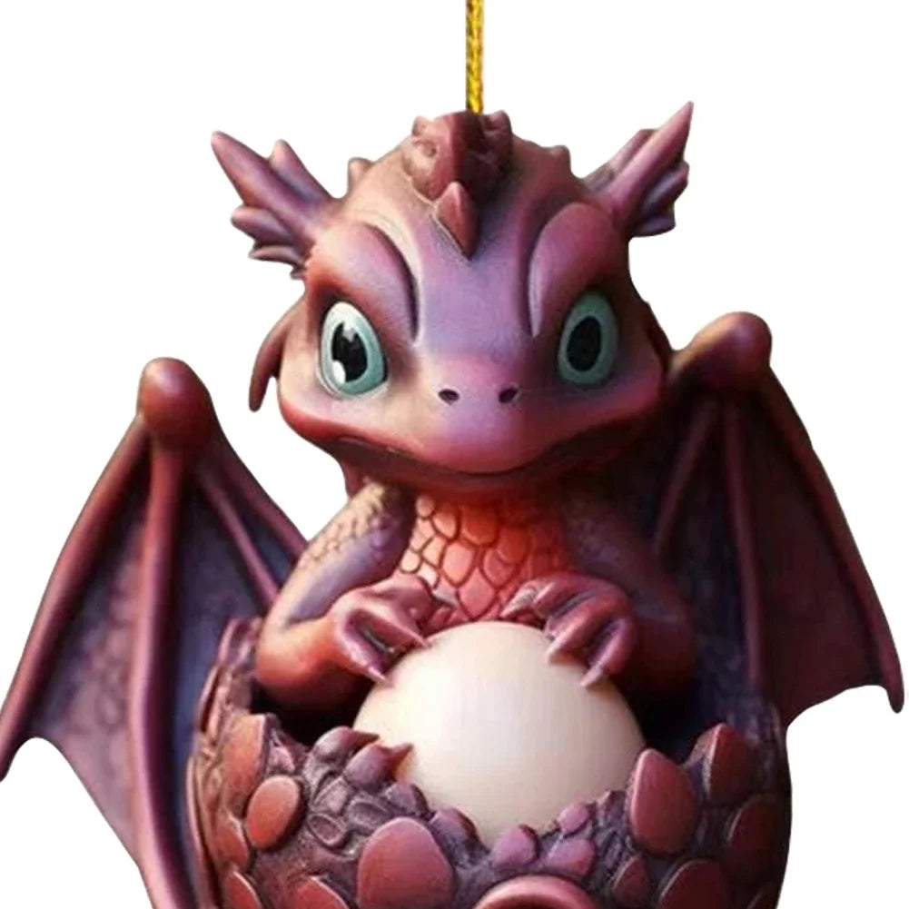 2D Acrylic Dragon Baby Egg Ornament Christmas Dragon Egg Tree Pendant Cartoon Car Keychain Hanging Decoration Xmas Cute Decor