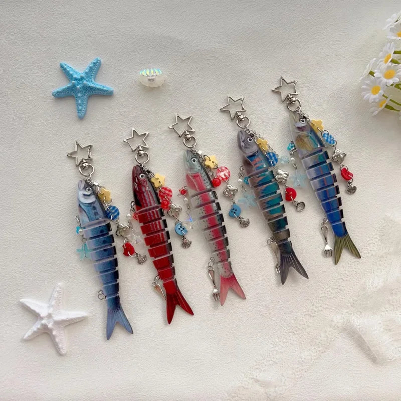 Fish Bait Keychain with Charm Y2K Fishing Keychain Bag Charm Gift for Father Unique Fish Lure Accessory
