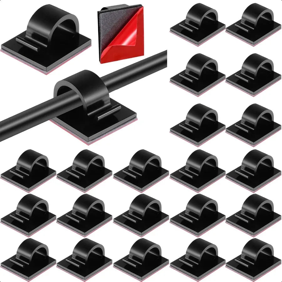60 Pieces Mini Cable Clips Hooks Christmas Light Clips Self Adhesive Light Hooks Cord Clips for Desk Outdoor String Lights Smal