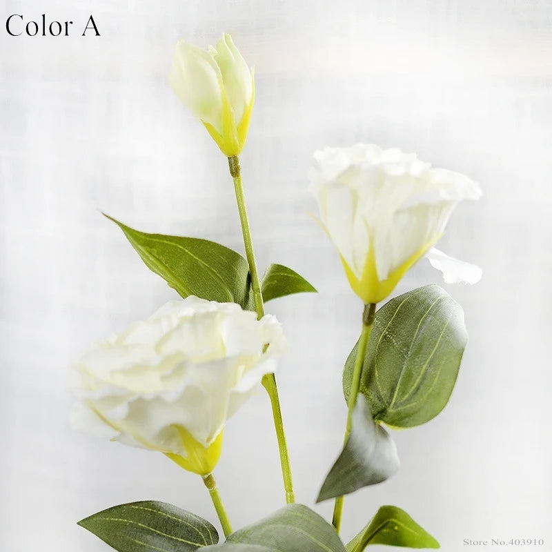 1PC European Artificial Flower 3 Heads Fake Eustoma Gradiflorus Lisianthus Christmas Wedding Party Home Decorative 5 Colours
