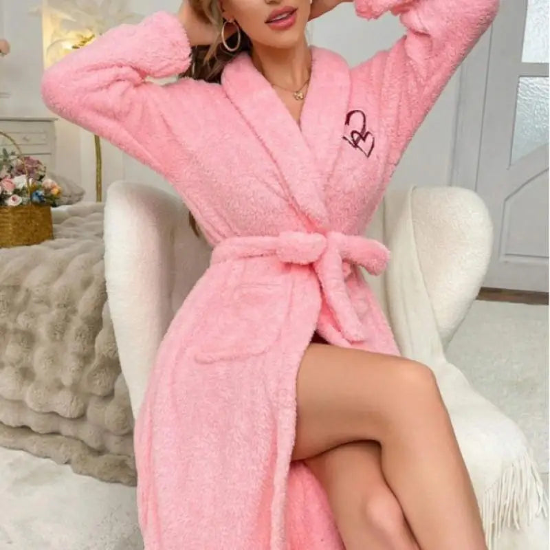 2025 Autumn New Robe Lady Sexy Flannel Kimono Bathrobe Gown Long Sleeve Intimate Lingerie Sleepwear Soft Shower Robes Pajamas