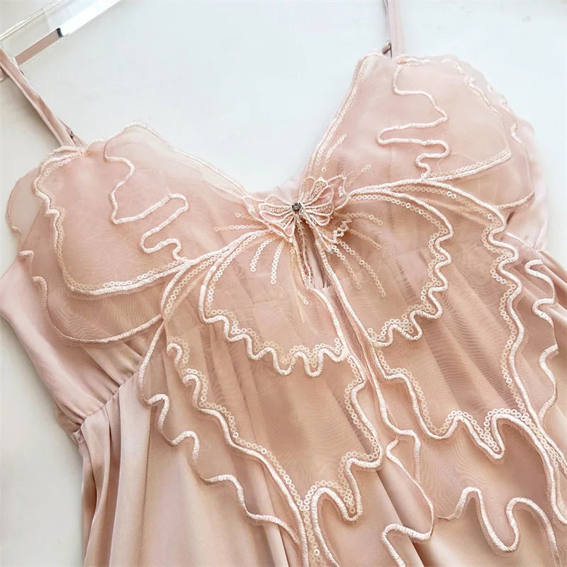 Sexy Lace Bathrobe Gown Suit Women Kimono Sleepwear Bride Twinset Robe Set Court Style Mesh Nightgown Summer Ice Silk Loungewear