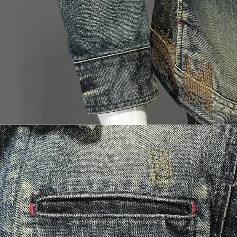 Men's Spring and Autumn New Denim Jacket Trend Vintage Wash Single-breasted Denim Slim Jacket