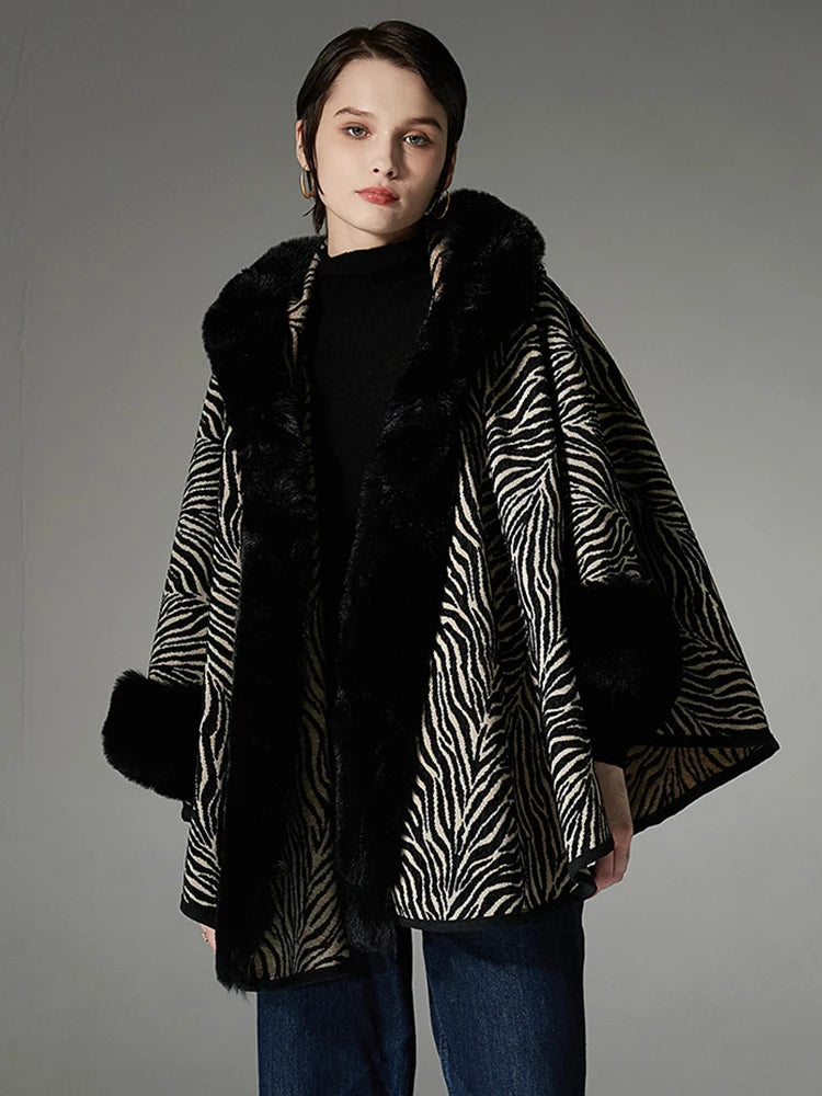 Winter Scarf Women Lady Layers Poncho Elegant Luxury Fake Fur Collar One Piece Hat Shawl Scarve Capa Para Mujer Fashion Coat New