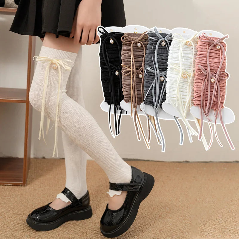 3-12 Year Chic Cute Bow Ribbon Leg Cover Korean Fashion Sweet Bow Knee High Sock Soft Cotton School Sock Clothes Accessories