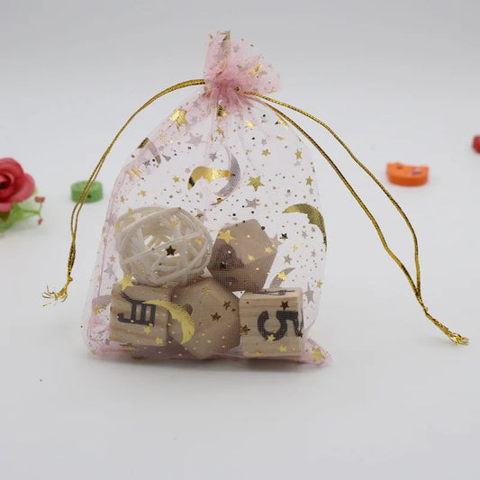 50pcs/lot 7x9cm Moon Star Organza Bags Adjustable Drawstring Bag for Wedding Gifts Candy Jewelry Packaging Pouch Wholesale