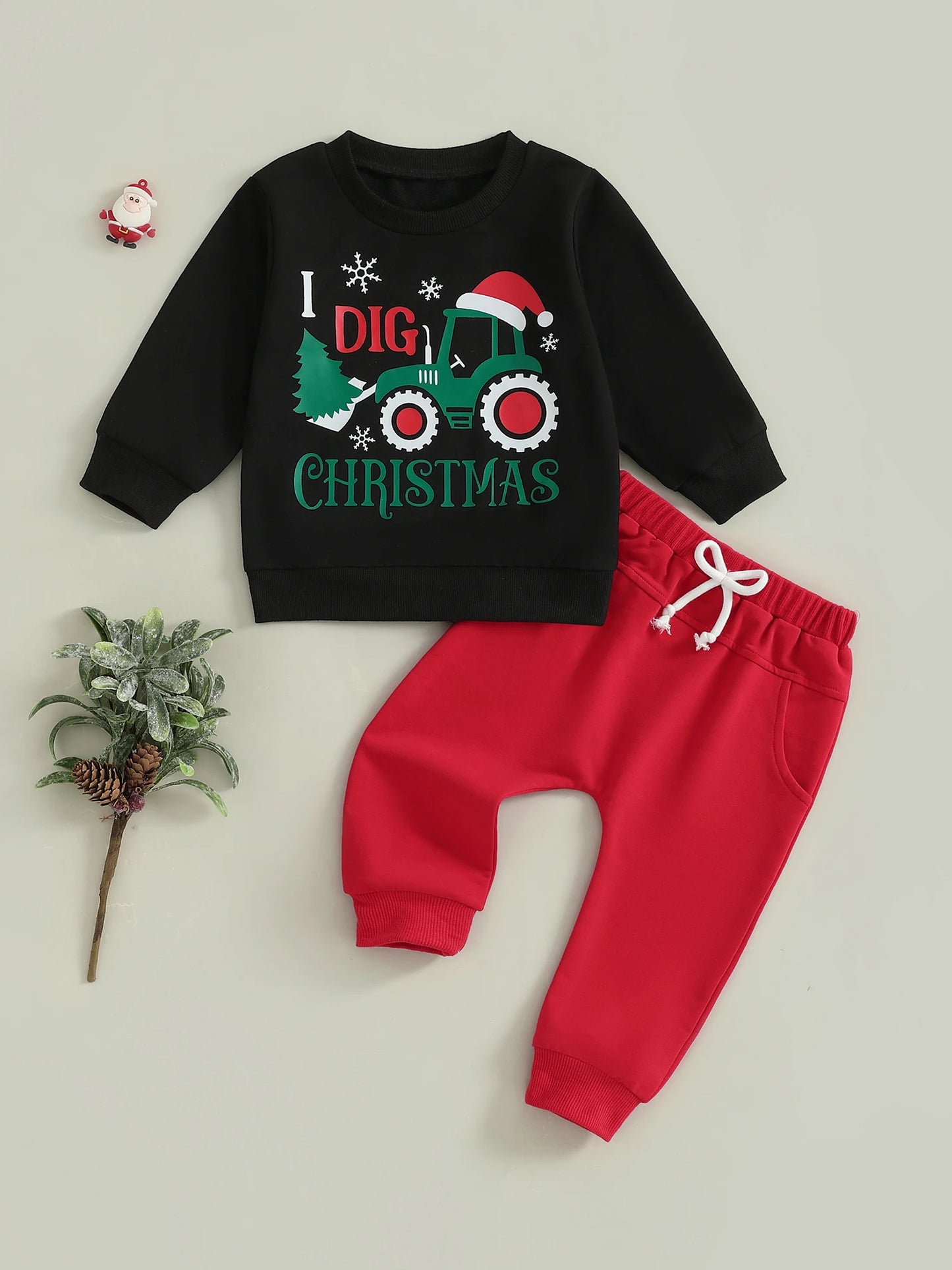 Infant Boys Winter Outfit Set with Reindeer and Snowflake Print Sweater and Pants 2 Piece Christmas Clothing