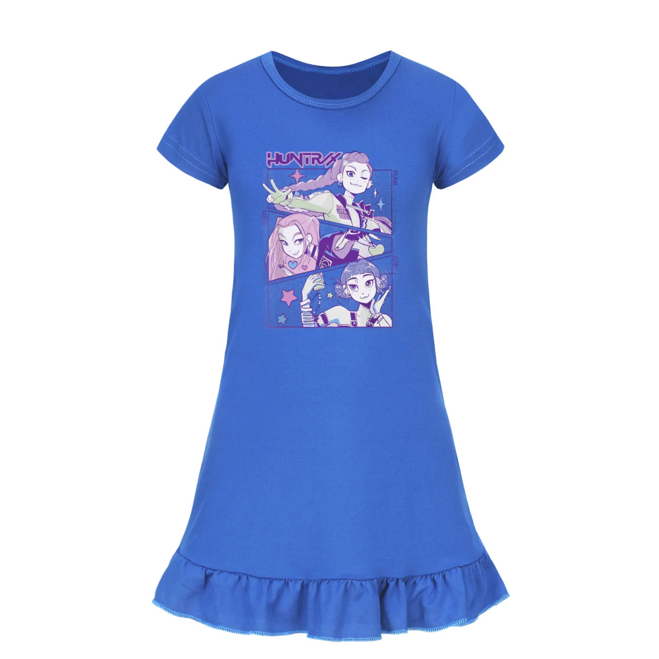 KPop Demon Hunters Kids Summer Sleepdress Short Sleeve Girls Baby Casual Cartoon Nightgown Daily Wear Clothes for Children