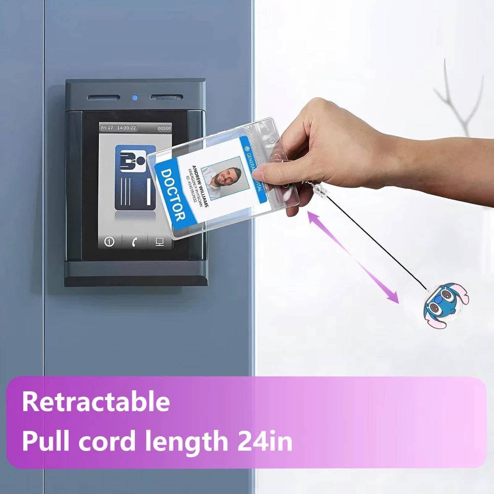 Disney anime Stitch acrylic retractable nurse badge scroll, doctor teacher student ID holder keychain lanyard