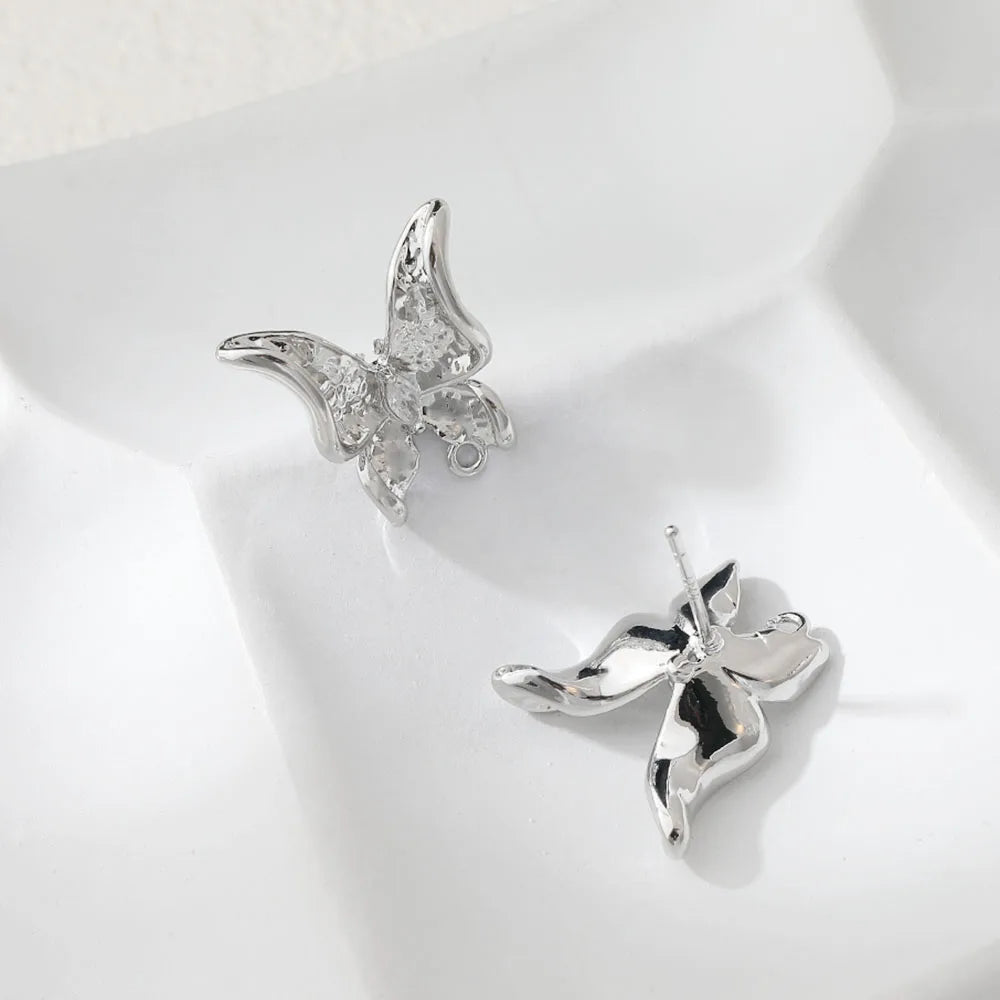 2PCS Dainty Butterfly Ear Studs Diy Earrings Charms Jewelry Making Findings Supplies 14k Gold Plated Accessories 16*17mm