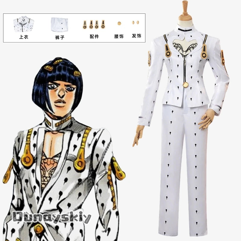 Anime Bizarre Adventure Bruno Bucciarati Cosplay Costume White Black Suits Uniform xs-3xl Men Women Full Set Hallowen Disguise