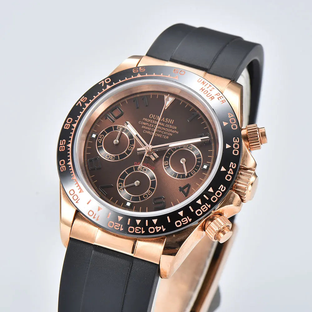 Luxury rose gold men's wristwatch VK63 movement chronograph sapphire glass rubber strap business men's waterproof wristwatch