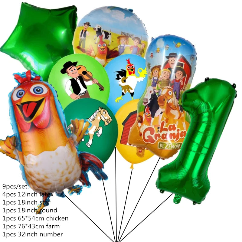 Chicken Dairy Farm Chick Tractor Ballons Happy Birthday Kids Party Animal Pet Dream Rangeland La Granja Zenon Party Decoration