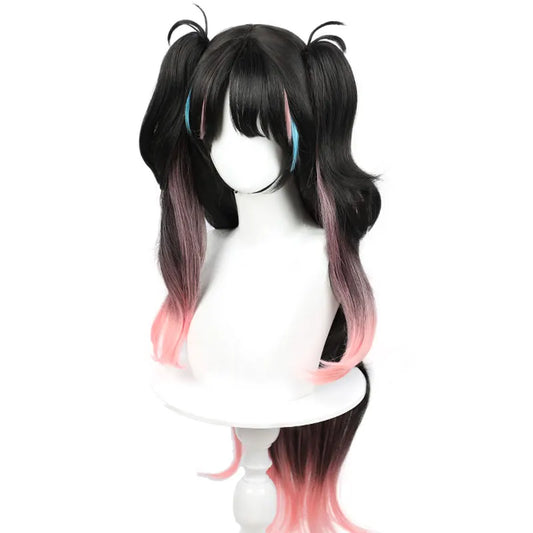 Wuthering Waves Zhezhi Cosplay Wig Black Pink Double Ponytail Long Hair 80cm Women Glasses Earrings Accessories Halloween Party
