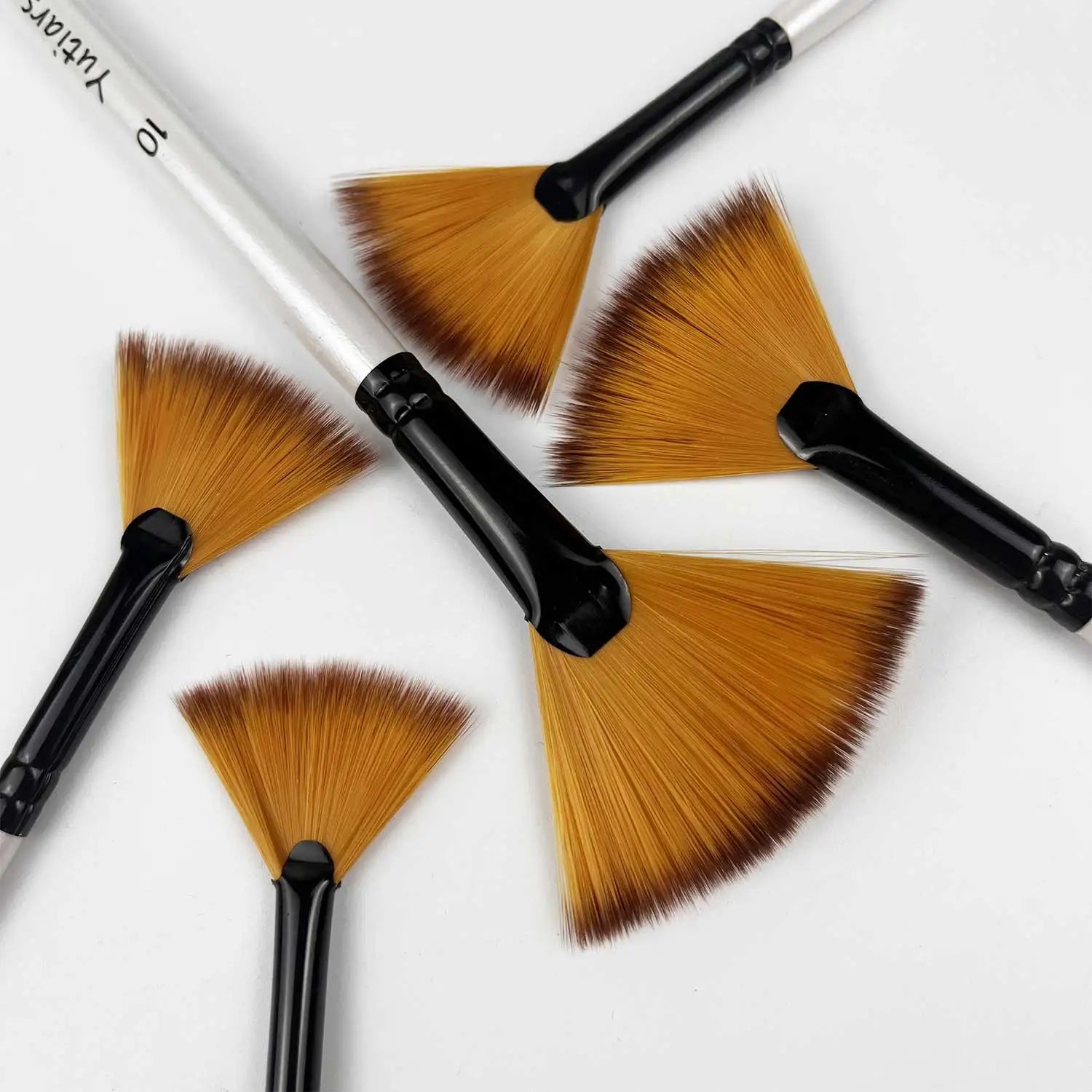 Artist Fan Paint Brushes Set 5Pcs Fan Artist Brushes Soft Anti-Shedding Nylon Hair Wood Handle Painting Brush for Acrylic
