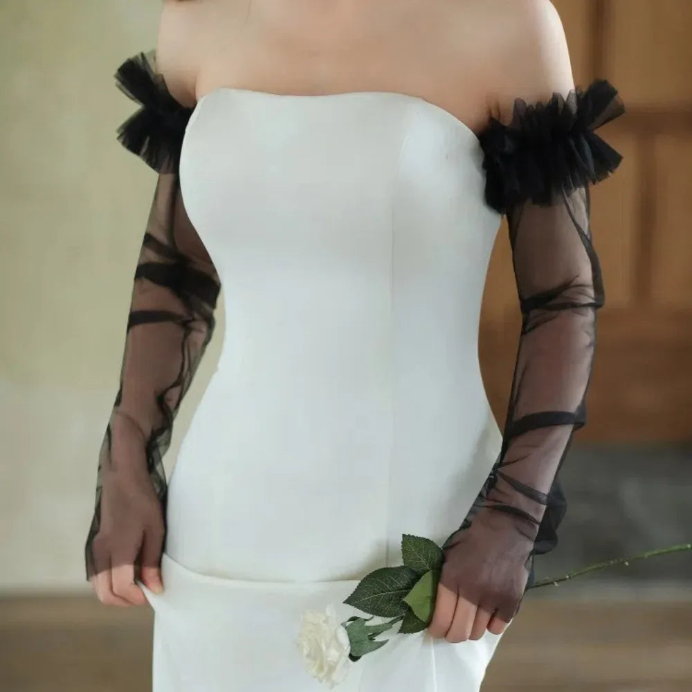 Elegant Long Sleeves Bridal Sleeves Pleated Transparent Wedding Long Sleeves Removable Multiple Colors Removable Sleeves Bride