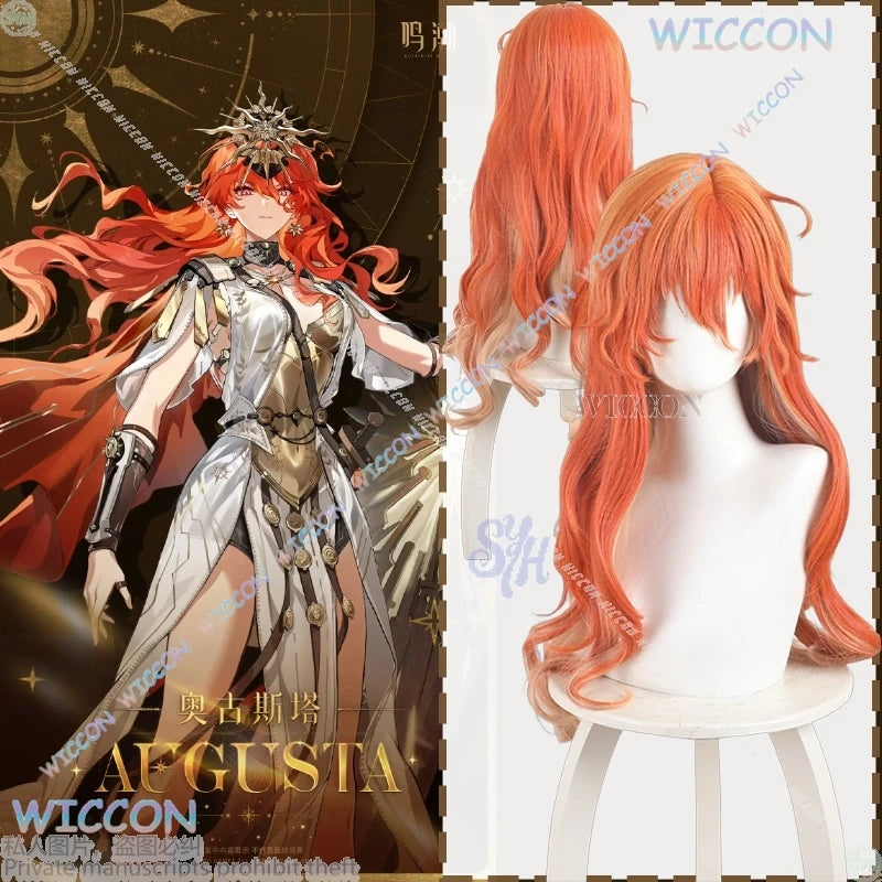 Anime Game Wuthering Waves Cosplay Augusta Costume Orange Wavy Sexy Woman Long Wigs Party Hair Resistant Halloween Christmas Cos