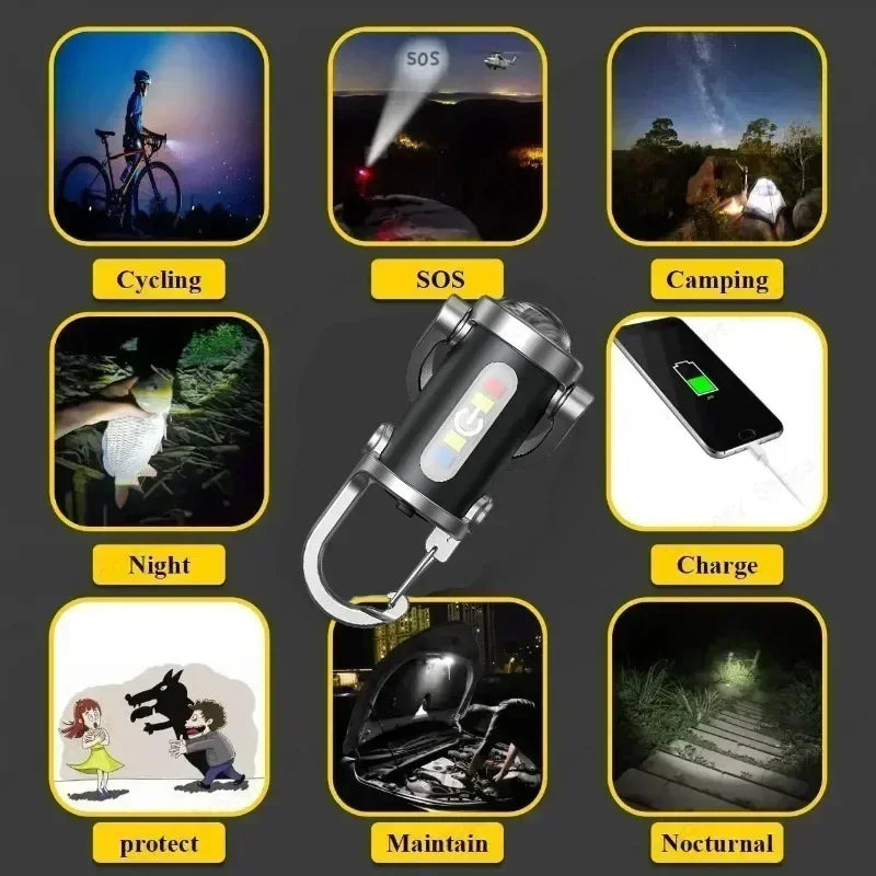 1PC Mini Torch - EDC Flashlight with 180° Rotating Head, Magnetic Tail & Rechargeable Mini Torch Key Fob Gift for Father
