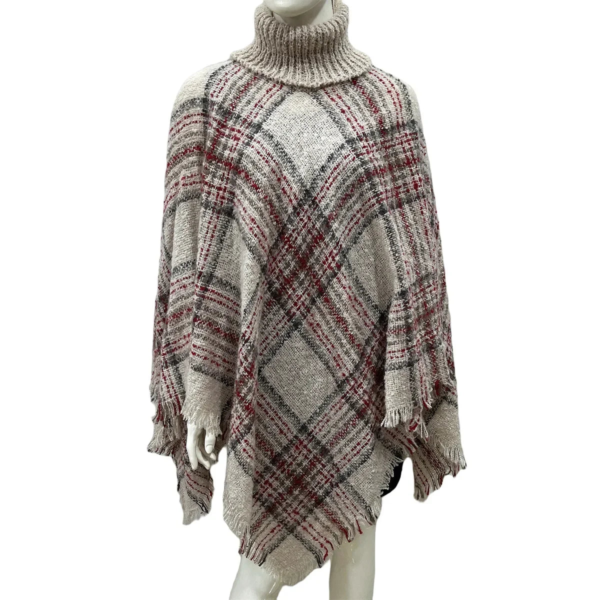 New Women Autumn Winter Striped Knitted Poncho Shawl Sweater Overcoat Streetwear Thick Warm High Neck Loose Knitwear Long Coat