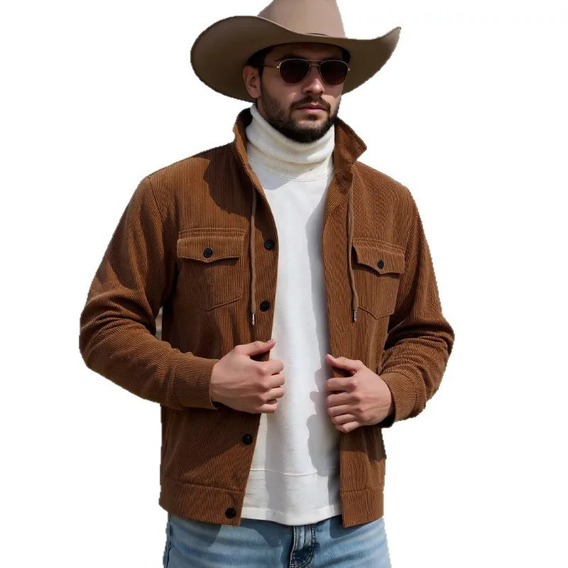 Autumn Winter New Corduroy Jacket Coat Turn-Down Collar American Retro Multi-Pocket Workwear Jacket for Men