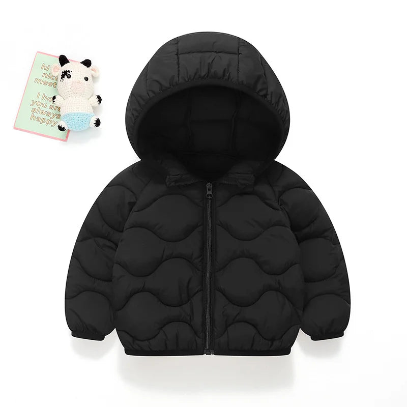 Boys Girls Down Coats Children's Light Hooded Jacket Baby Winter Warm Cotton Clothes Teen Autumn Solid Casual Outerwear 2-12Y