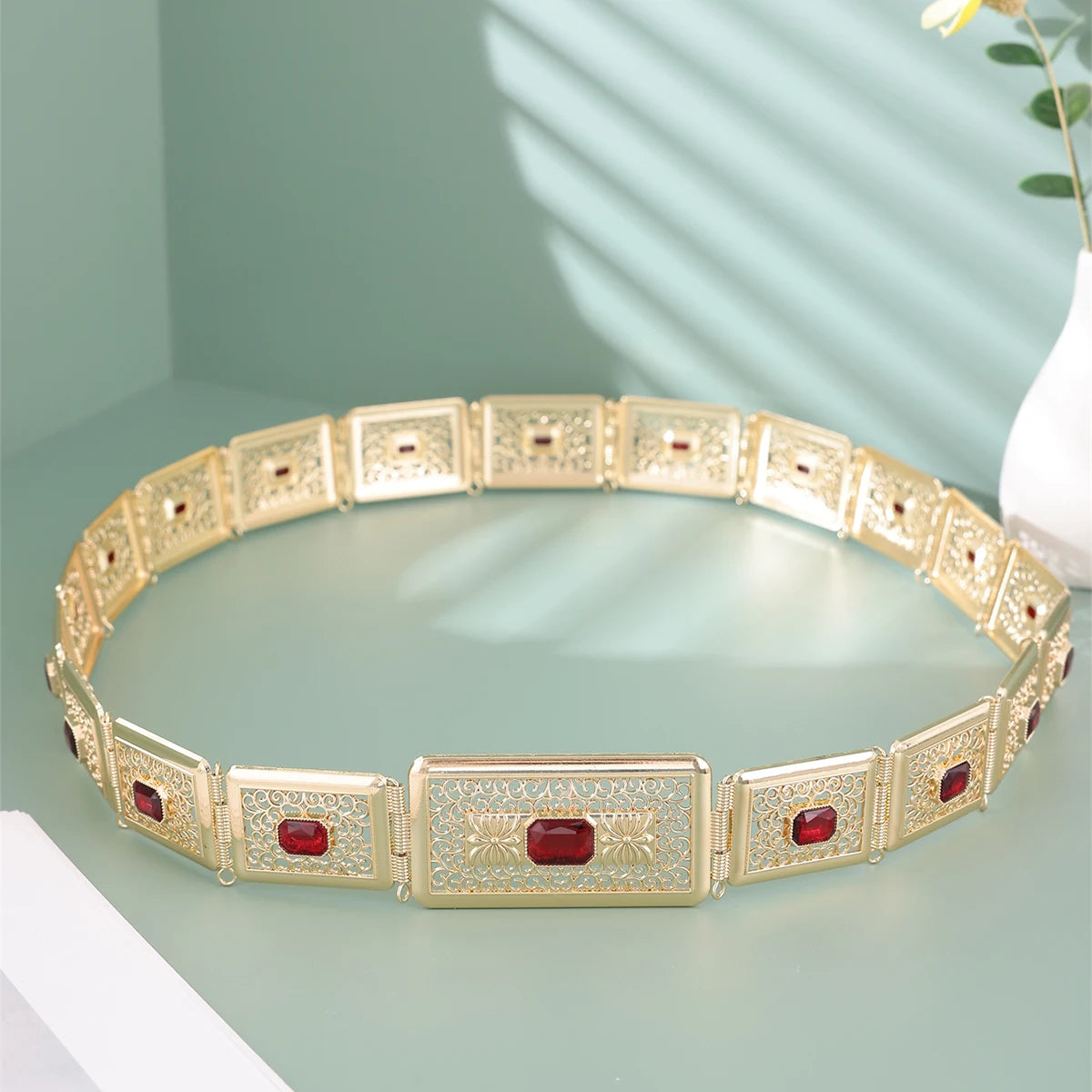 Luxury Bride Wedding Jewelry Inlay Big Gemstone Moroccan Caftan Belt For Women Dress Waist Chain
