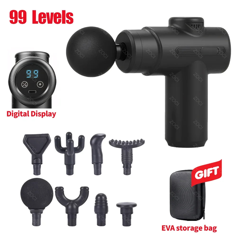 99 Levels Portable Massage Gun Handheld Mini Fascia Gun Digital Display Deep Tissue Massager Vibration Muscle Massager for Body