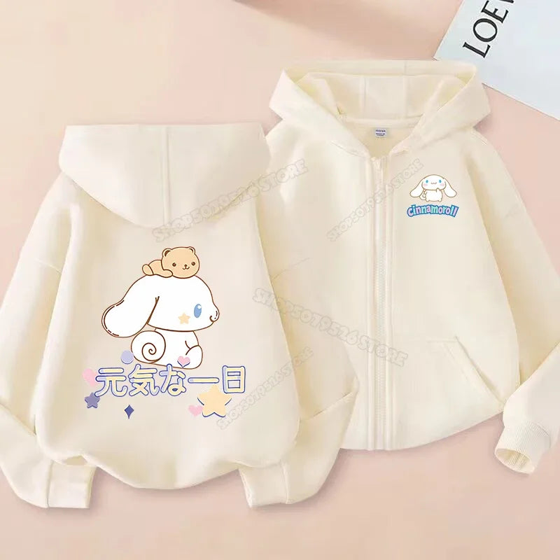 Cute Cinnamoroll Zip Up Sweatshirts Hoodie Children Cartoon Dog Clothes Kid Girl Boy Sweatshirt Streetwear Hoody Baby Casual Top