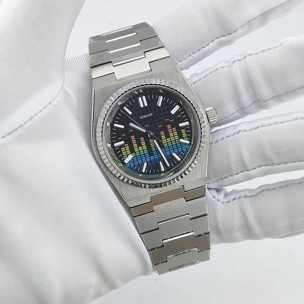 40mm Musical wave watch Stainless steel Sapphire glass all Green luminous NH35 watch Automatic mechanical Men's watch waterproof