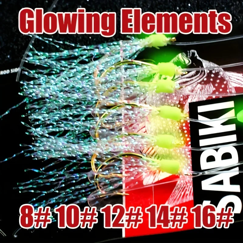 TAKBAS 1/5 Packs Sabiki Rigs, Fishing Bait Rigs, Luminous Sea Fishing Rig with High Carbon Fishing Hooks,for Fresh/Saltwater