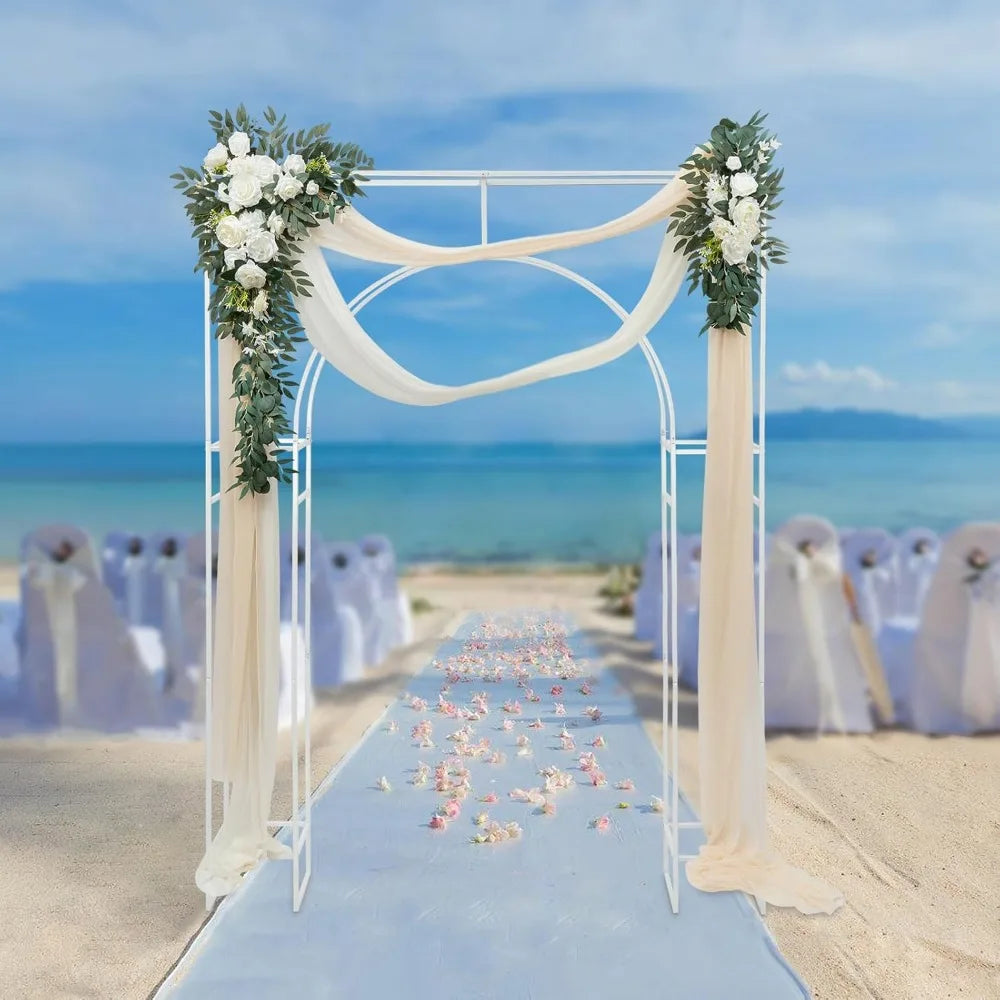 Wedding Arch Backdrop Stand, White Wedding Arches for Ceremony Square Metal Balloon Arch Stand Heavy Duty Backdrop Stand 5.91 *