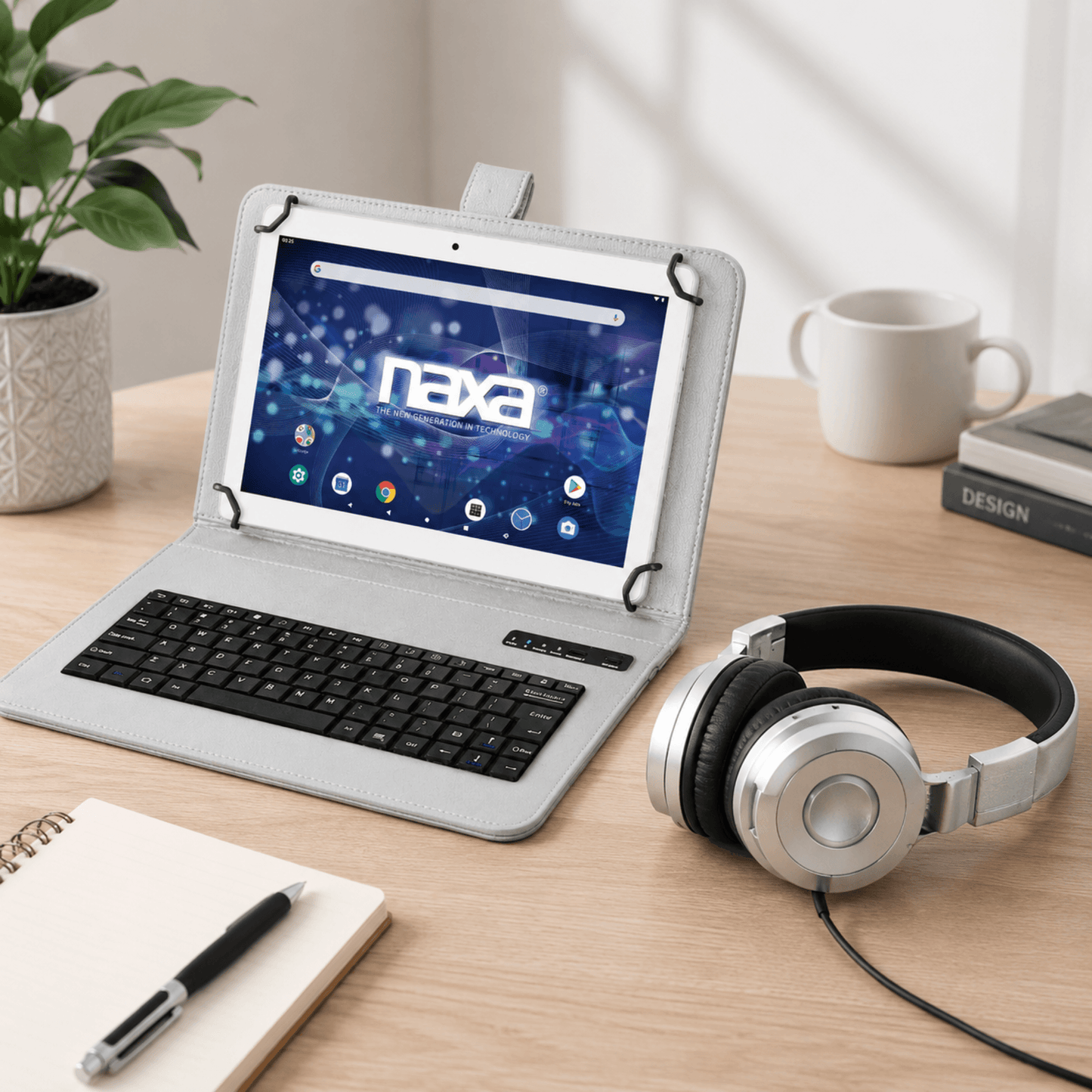 Naxa 10.1" Tablet with BT Keyboard, Case & Headphone Silver -