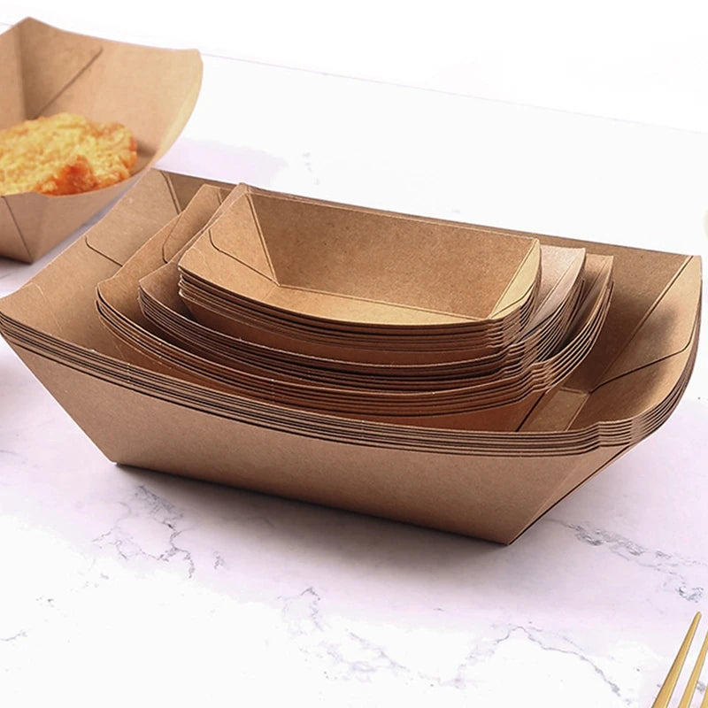 Kraft Paper Dessert Cake Food Tray Kitchen Disposable Snack Bowls Oilproof Cardboard Food Plates for Take Out Trays Supplies