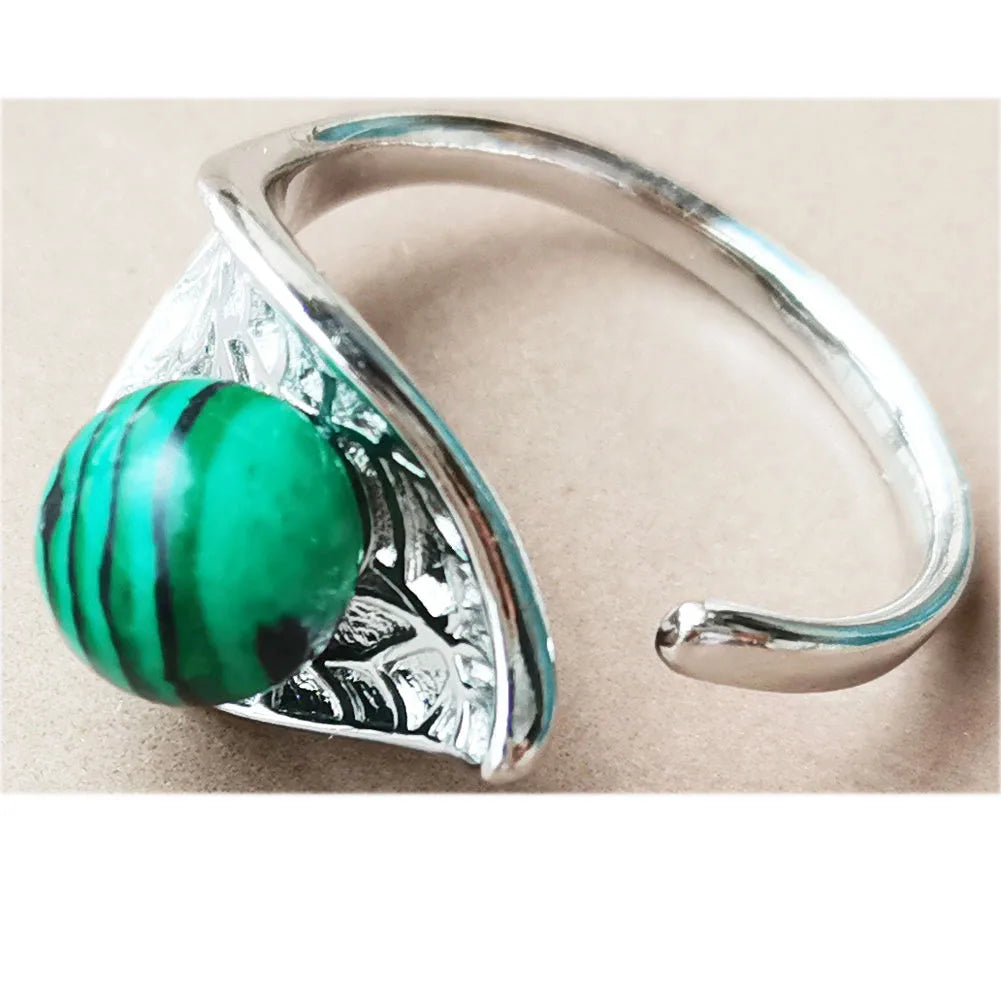 Jaspe Howlite Crystal Aventurine Tiger Eye Blue Sand Carnelian Malachite Lapis Lazuli Howlite Goldstone Leaf Bead Ring  PWB921