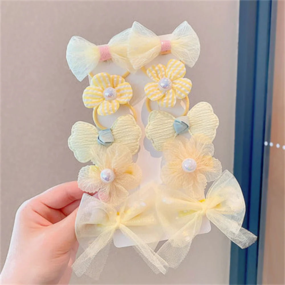 10Pcs/Set Chiffon Flower Hair Tie Girls Ponytail Elastic Hair Bands Kids Hair Accessories Children Hair Ties Baby Headwear